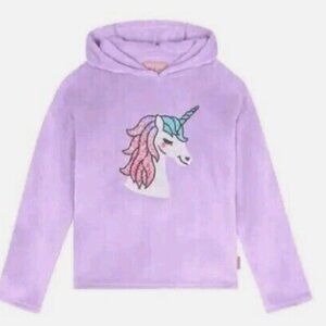 BCBG NWT Girls Plush Hoodie Lilac Sequin Unicorn Size Large 14/16